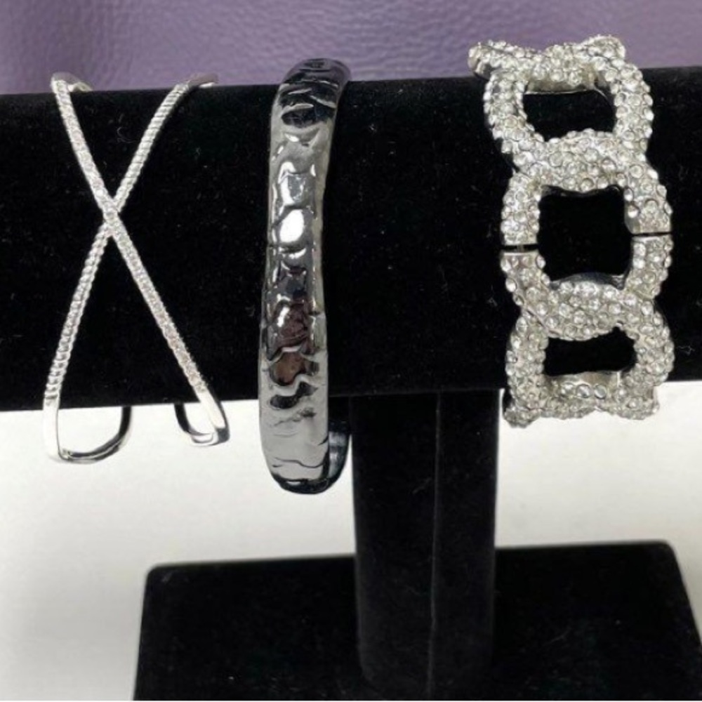3 piece set silver rhinestone bracelets